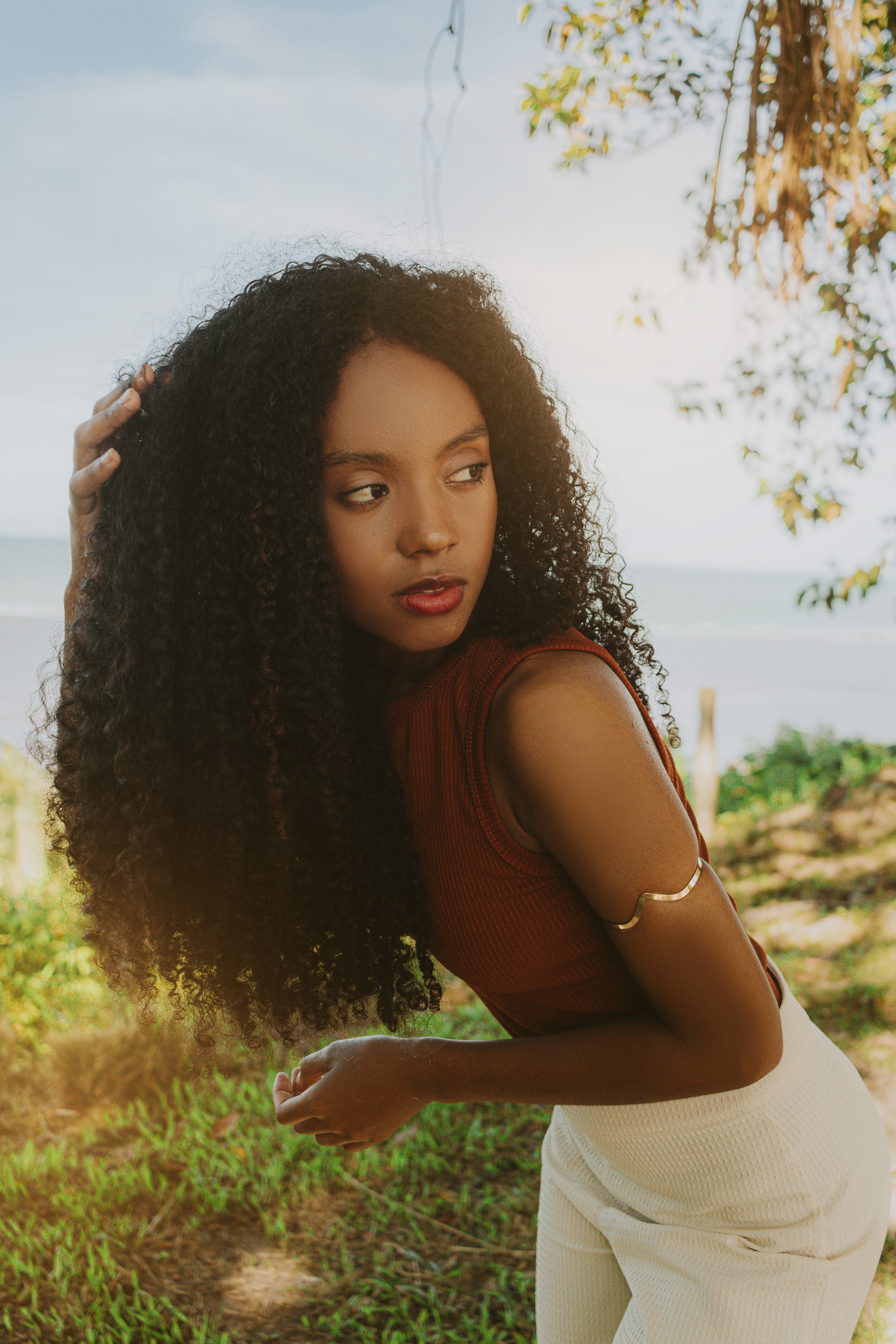 Woman with Curly, Black Hair